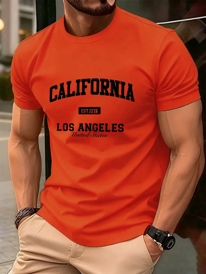 California Los Angeles Prints Mens T-Shirt Cotton Summer Short Sleeve Tops Soft Oversized O-Neck T Shirt Casual Male Clothes