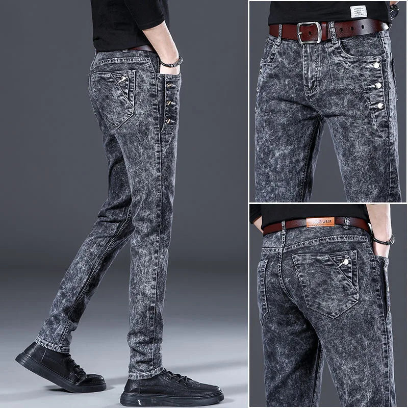 2023 Spring and Autumn New Fashion Trend Ripped Denim Pants Men's Casual Slim Comfortable Breathable High Quality Stretch Pants