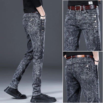 2023 Spring and Autumn New Fashion Trend Ripped Denim Pants Men's Casual Slim Comfortable Breathable High Quality Stretch Pants