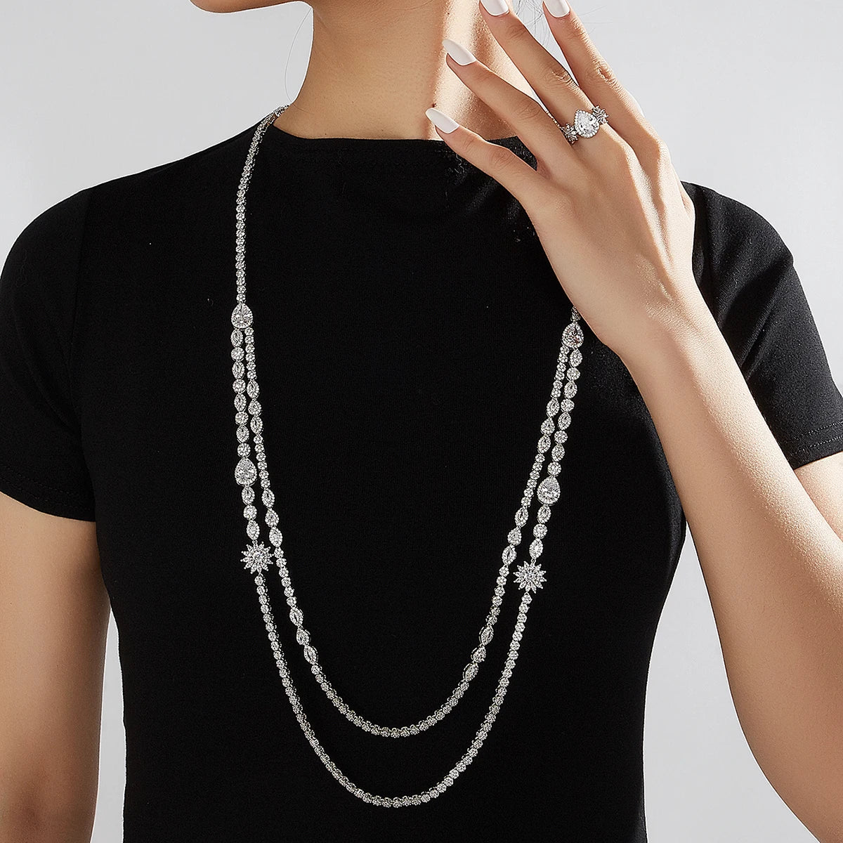 Trendy Sweater Cubic Zircon Long Chian Necklace Jewelry Sets for Women Party Luxury Wedding Bridal Jewellery Accessories