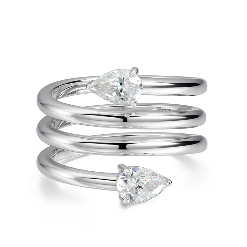 4*6mm 2 Gems Pear Cut Moissanite Rings for Women Certified Jewelry Luxury Wedding Band 925 Sterling Silver Plated 18K