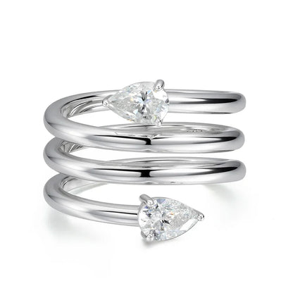4*6mm 2 Gems Pear Cut Moissanite Rings for Women Certified Jewelry Luxury Wedding Band 925 Sterling Silver Plated 18K