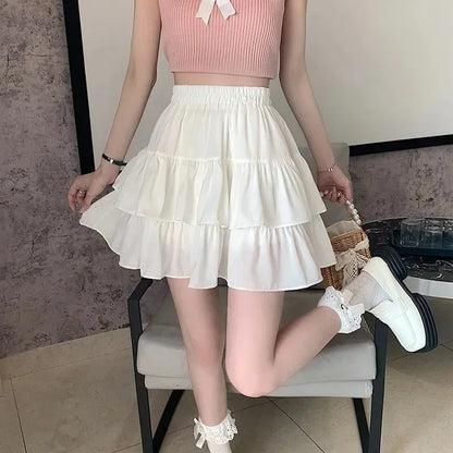 Ballet Style White A- Line Velvet Cake Short Skirt Women's Spring Autumn Hot Sale Of The Season New Loose High Waist Fluffy Half