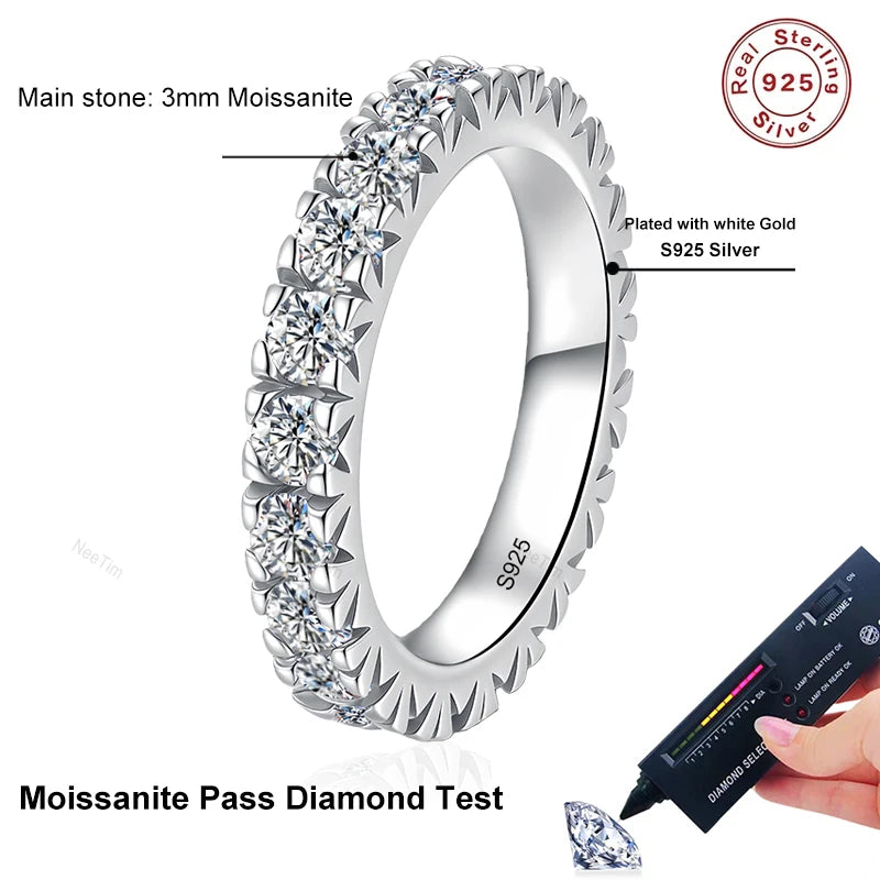 Full 3mm Moissanite Wedding Band Ring 925 Sterling Silver with Gold Plated Eternity Band Engagament Rings Wholesale