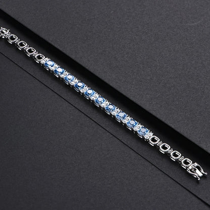 925 Silver Jewelry Original Created Blue Spinel Bracelet 1.0CT Tennis Bracelets For Women Luxury Gift Wedding Authentic