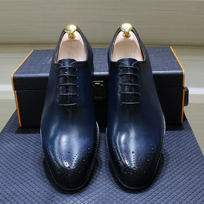 Genuine Leather Mens Formal Shoes Handmade Classic Whole Cut Oxfords Business Lace-up Plain Toe Wedding Dress Shoes for Men