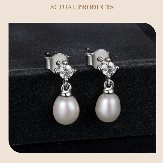 White Gold Plated Moissanite Freshwater Pearl Earrings for Women, 925 Sterling Silver Elegant Stud Huggies Christmas Gift