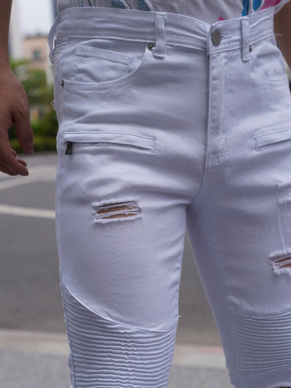Fashionable Distressed Men's Jeans  White Color  Versatile And Easy To Match  Promotion Offer  Free Shipping To Your Home
