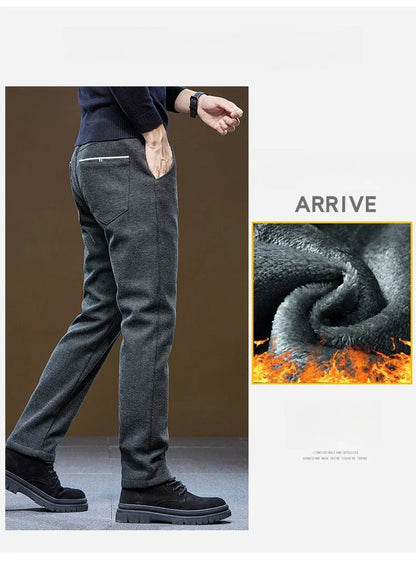 Men's Winter Velvet Casual Pants Thickened Warm Slim Fit Comfortable Solid Color Trousers Korean Fleece  Fashion Outdoor Jogging