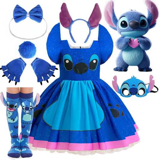 Lilo Stitch Dress Girls Stitch Cartoon RolePlay Carnival Costume 2-10 Yrs Kids Cartoon Printing Halloween Party Outfits