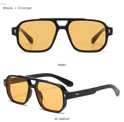 Vintage Double Bridges Men Square Sunglasses Fashion Clear Ocean Lens Eyewear Women Trending Rivets Sun Glasses UV400