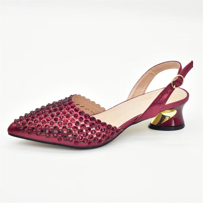 Fashion Italian Shoes with Matching Bags Set with Rhinestone African Shoes for Women Mid Heels Party Pumps Plus Size Heels 43