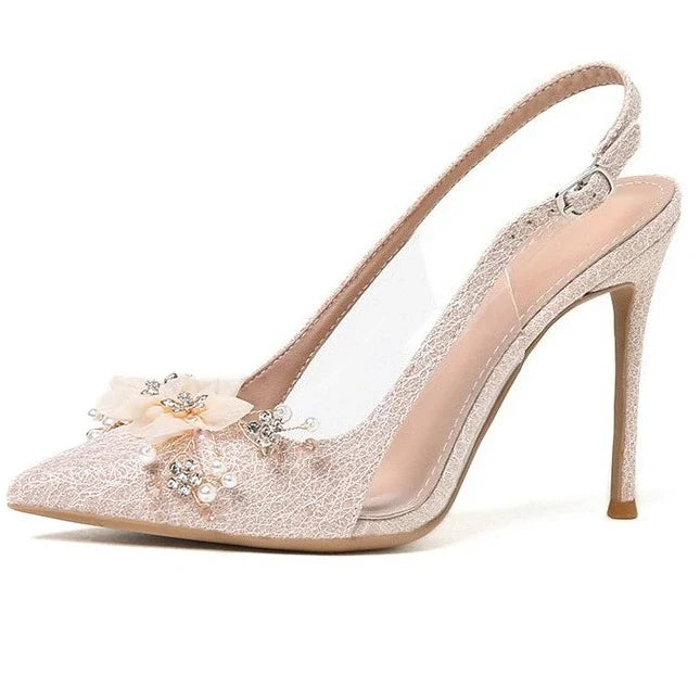 French Flower Wedding Shoes Women's Thin Heel Pointed Head High Heel Fashion Bag Head Summer Women's Sandals