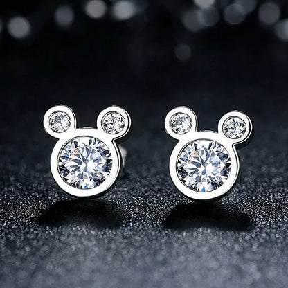 Hot Selling 925 Sterling Silver Cute Dazzling Mouse Cartoon Stud Earrings For Women Girl Authentic Original Jewelry Gift