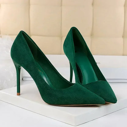 Women 9cm High Heels Daily Party Colorful Suede Pumps Female Scarpins Stiletto Evening Banquet Red Yellow Shoes Plus Size 34-43