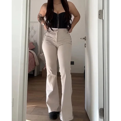 Women's Side Braid Flare Curvy Jeans High Waisted Bell Bottom Jeans Wide Leg Stretchy Elastic Denim Pants Plus Size