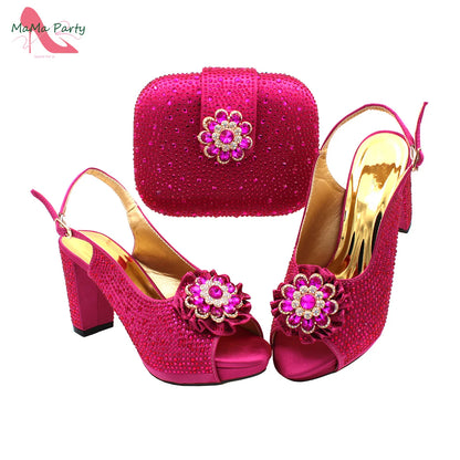 African Mature Women Shoes and Bag to Match in Teal Color Comfortable Heels with Platform for Garden Party