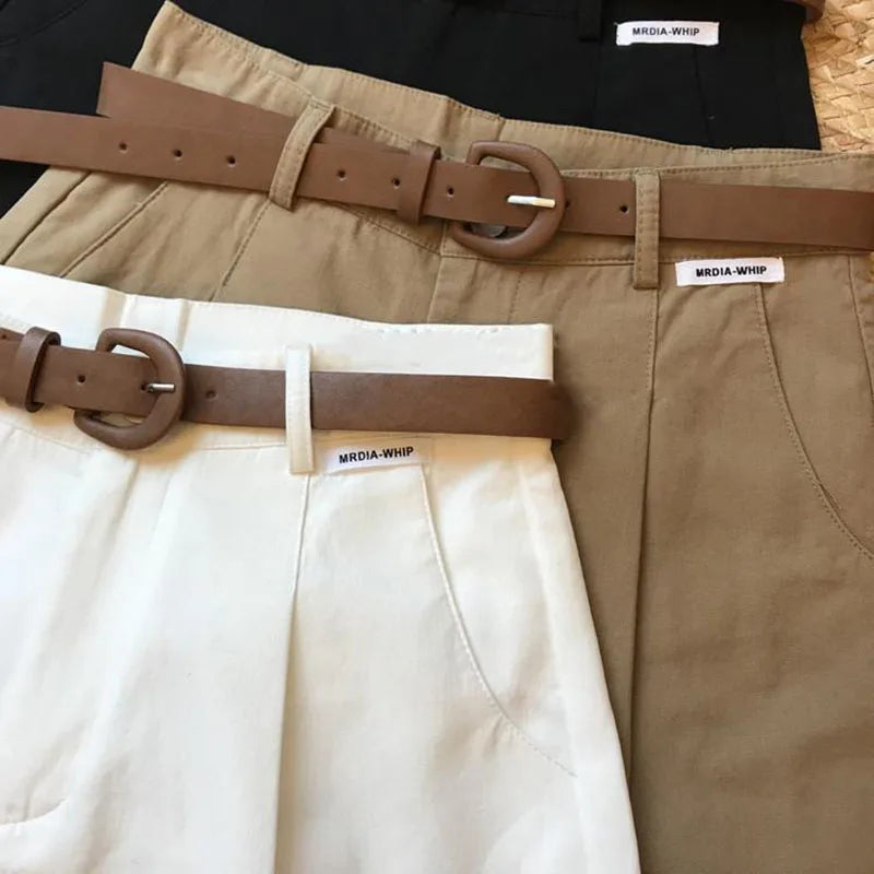 Summer new wide leg shorts Thin cotton A-frame shorts Office ladies classic loose casual zipper shorts for women