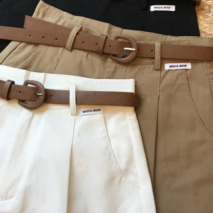Summer new wide leg shorts Thin cotton A-frame shorts Office ladies classic loose casual zipper shorts for women