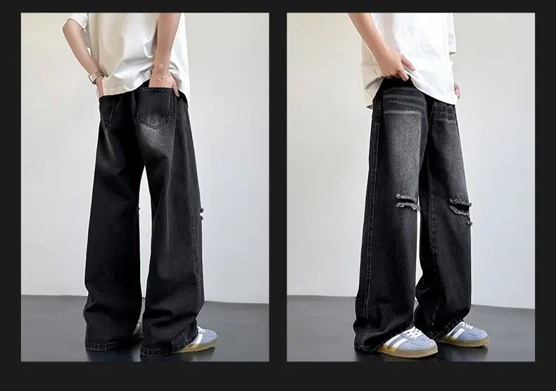 Men's American Style Loose Straight Leg Jeans Vintage Spring Summer New Arrival Drapey Trendy Wide Leg Long Pants