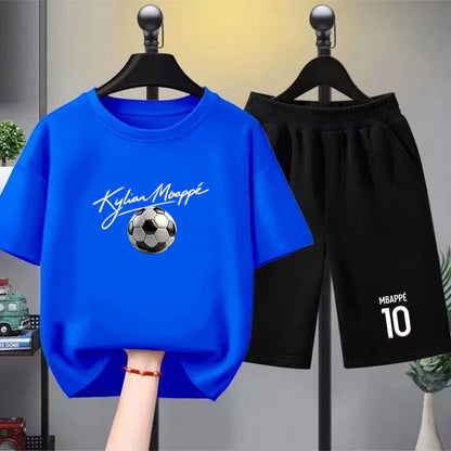 Kids T-Shirt suit boys black girls red Outfit Short Sleeve T-Shirt Children's Age 3-12 Football player number 10 Cool Clothing