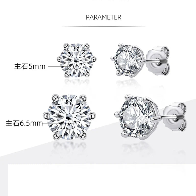 Real 0.5ct/1ct/2ct D Color Moissanite 925 Sterling Silver Gold Plated Stud Earrings For Women Wedding Fine Jewelry Gift