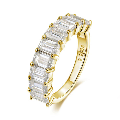Each 3*5mm 0.5CT Emerald Cut Moissanite Ring for Women 1/2 Eternity Bands Lab Diamond Jewelry Pure 925 Silver Girl Ring