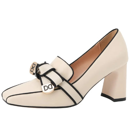 2025 French Style Genuine Leather Sandals Women Covered Toe Butterfly Knot Party Dating Sandals Office Ladies Pumps