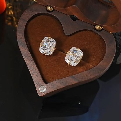 Light luxury 8 * 10 crushed ice cut 925 silver ear nail inlaid with high carbon diamond fat rectangular temperament for women