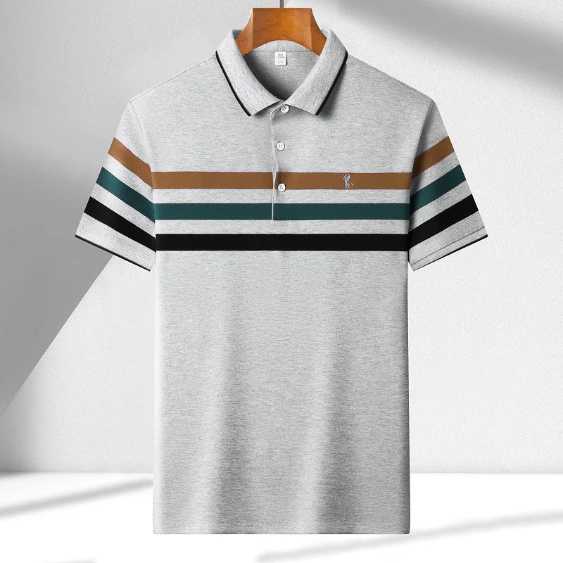 Boutique cotton short sleeve men's polo shirt 2025 summer fashion striped high-end flip collar top casual youth business T-shirt