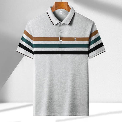 Boutique cotton short sleeve men's polo shirt 2025 summer fashion striped high-end flip collar top casual youth business T-shirt