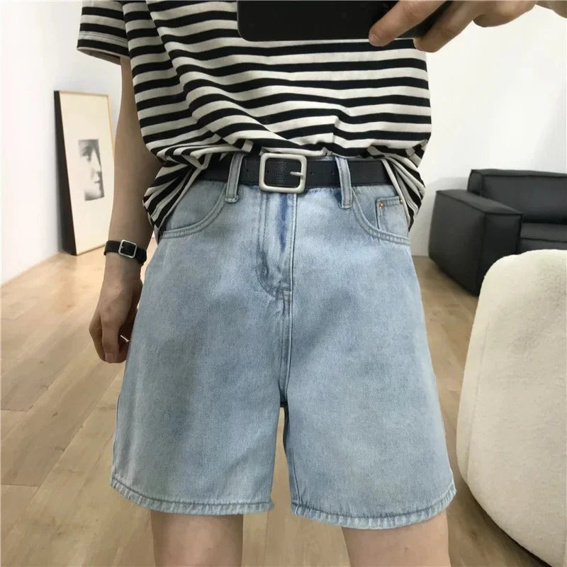 Summer Thin Denim Five-Point Shorts Women's Casual Straight Leg Loose Slimming Riding Pants Trendy Mid-Length Jeans
