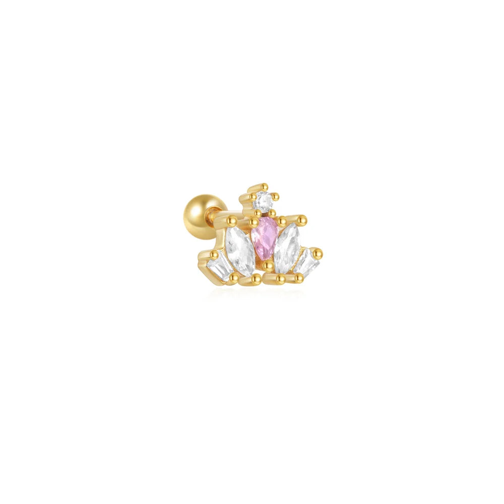 1PC 925 Sterling Silver Crown Horse Eye Zircon Heart Flat Head Cartilage Piercing Stud Earring For Women Claasic Earring