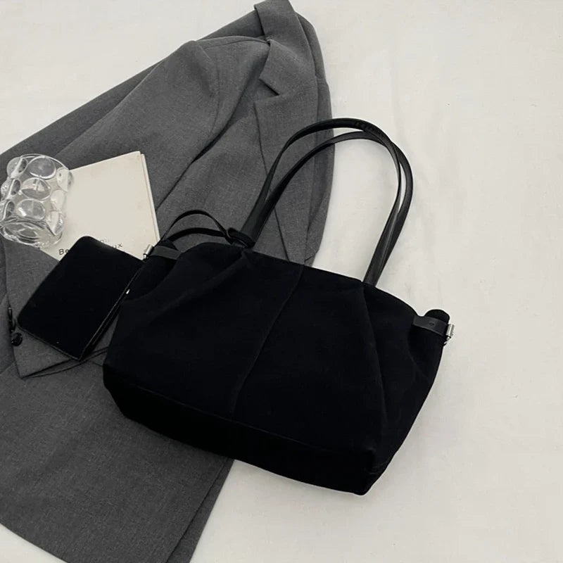 Suede Shoulder Bags for Women Large Suede Totes Lightweight Underarm Bag Casual Shopper Handbag Solid Color Travel Bucket Bags