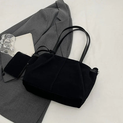 Suede Shoulder Bags for Women Large Suede Totes Lightweight Underarm Bag Casual Shopper Handbag Solid Color Travel Bucket Bags