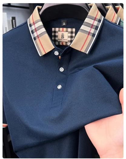Luxury brand short sleeve polo shirt men fashionable simple solid color summer mercerized cotton breathable casual lapel T shirt