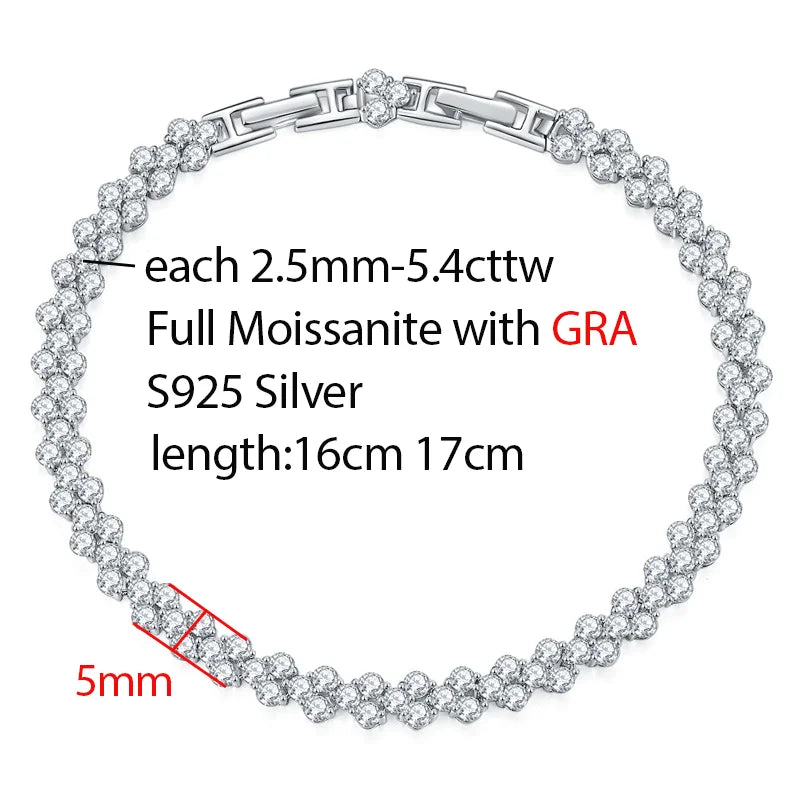 2.5mm 5.4cttw Full Moissanite Bracelet for Women S925 Sterling Silver luxury Full Diamond sparkling Wedding Jewelry