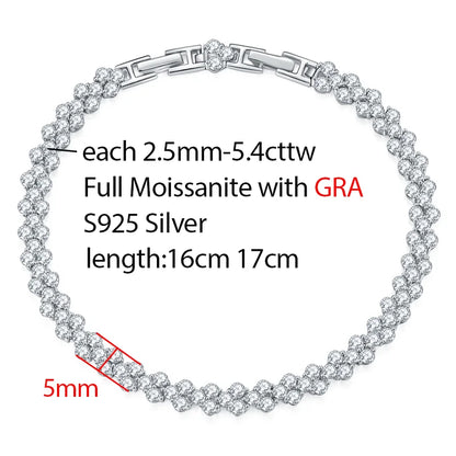 2.5mm 5.4cttw Full Moissanite Bracelet for Women S925 Sterling Silver luxury Full Diamond sparkling Wedding Jewelry