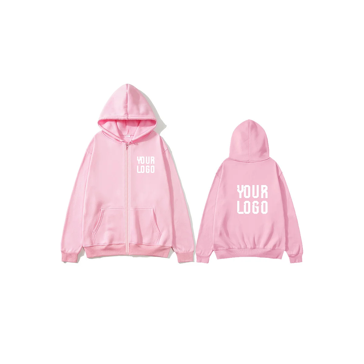 Solid color zipper hoodie | Customizable text pattern jacket | unisex, team customization
