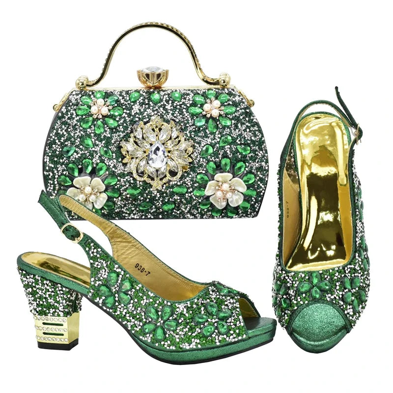 2026 Italian Shoes and Bags Matching Set with Rhinestone Plus Size Shoes Luxury Italian Shoe and Bag Set Wedding Shoes Bride