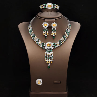2024 Bridal Zirconia Full Jewelry Sets For Women Party 4pcs Luxury Dubai Nigeria CZ Crystal Wedding Necklace Sets