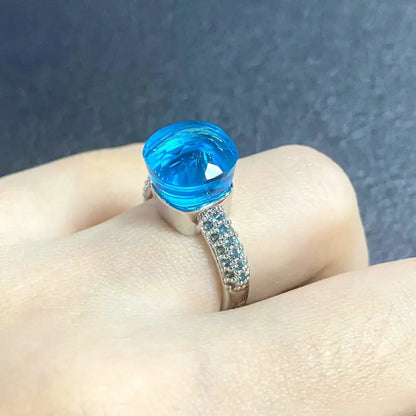 10.6mm Classic Ring for Women Light Blue Zircon Blue Topaz Candy Water Drop Crystal Ring Platinum Plated Jewelry Gift