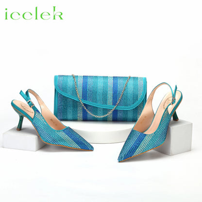 Italian Design African Women's High Heels Pointed Toe Sandals Party Wedding Party Magenta Color Shoes and Bags Set