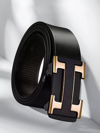 New men's belt letter buckle tide wide fashion casual Joker business belts.