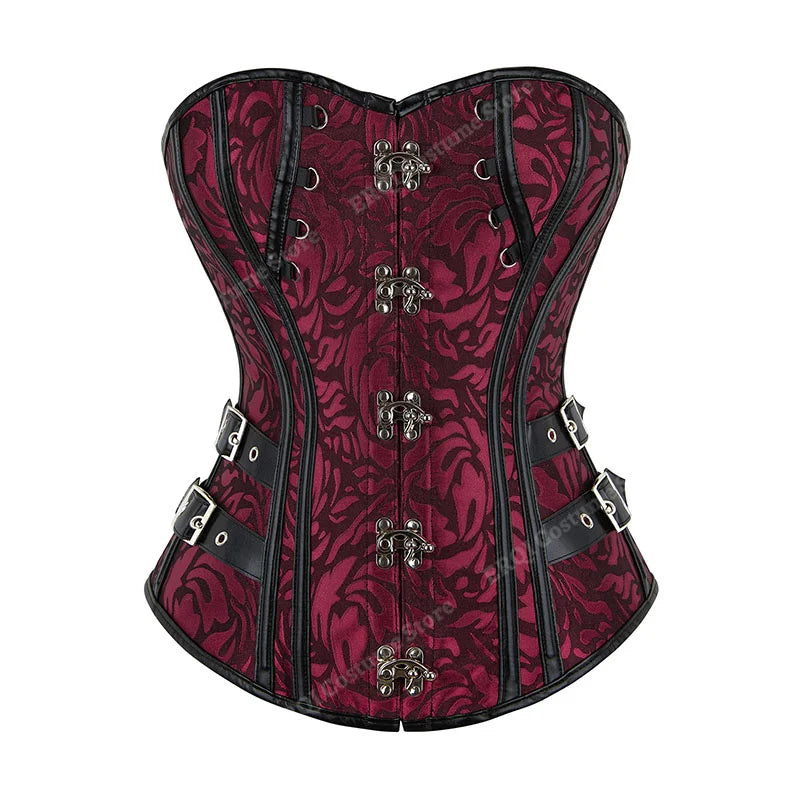 Steampunk Corset Women Plus Size Pirate Corset Top Overbust Halloween Lace Up Costume Gothic Steampunk Corset Metallic Red Brown