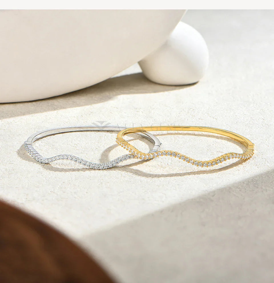 Fashion Wave Shape Bangle s925 Silver Moissanite Bracelets Women Semi Eternal Rondelle Bracelet Party Fine Jewelry Gift