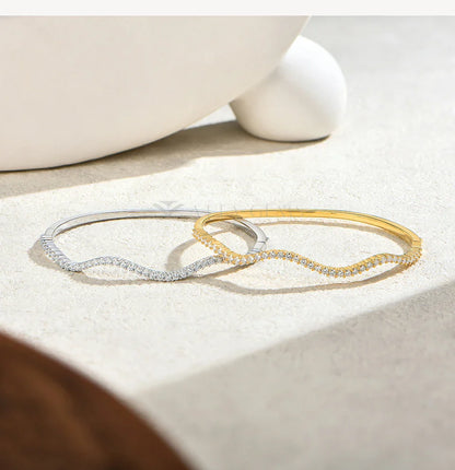 Fashion Wave Shape Bangle s925 Silver Moissanite Bracelets Women Semi Eternal Rondelle Bracelet Party Fine Jewelry Gift