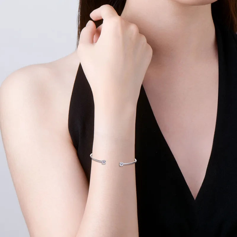 2-Stone 0.8ct Pear Cut Moissanite Cuff Bangle 925 Silver Open Hand Chain Bracelet Adjustable Diamond Jewelry For Women Gift