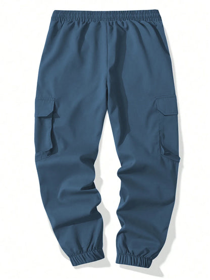 Men's Slim Fit Elastic Waist Cargo Pants Multi-Pockets Cuffed Hem Comfortable for Casual Outdoor Wear