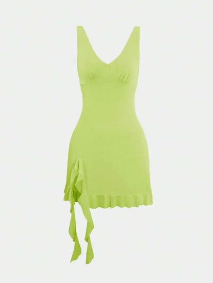 European & American Style Women's Sexy V-Neck Asymmetrical Backless Mini Dress, Versatile Cocktail Party Dress, Summer